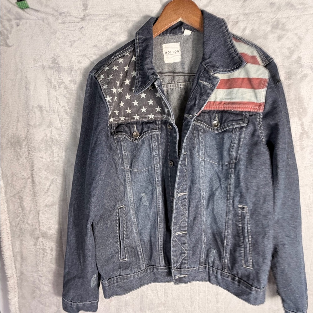 Holton Denim Jacket American Flag Patchwork Size … - image 4